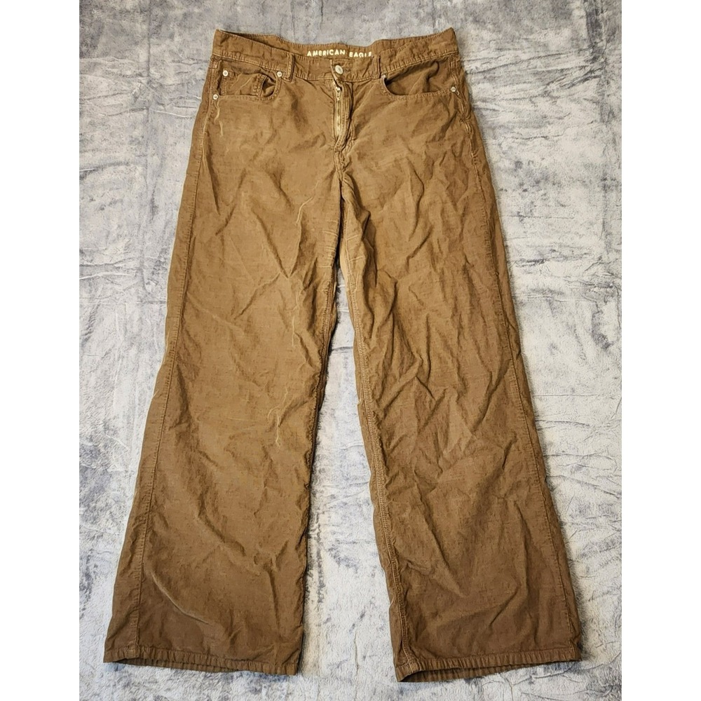 American Eagle Low Rise Skater Jean Brown Corduroy Wide Leg Pants Womens 12 Reg